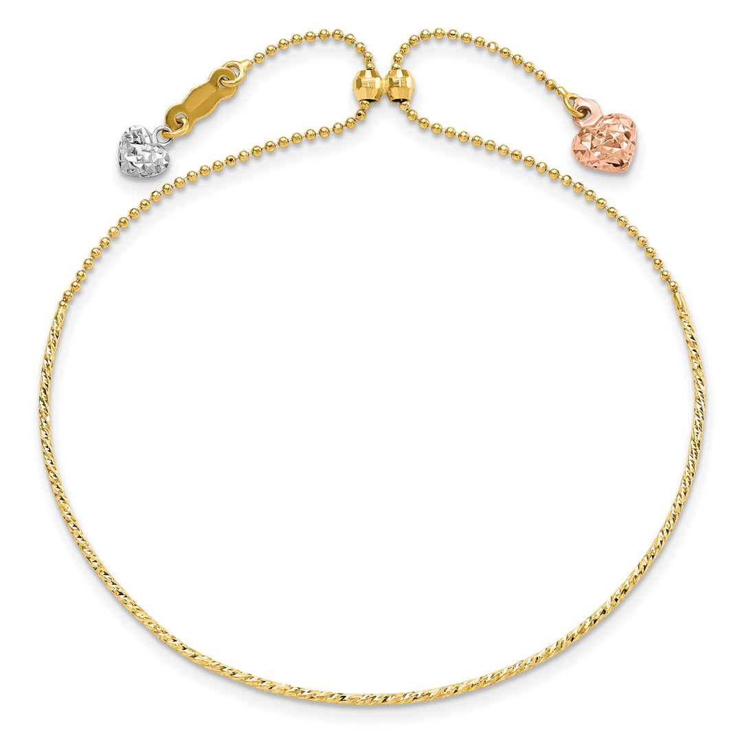 Pulsera Ajustable 14K Tri-color Corte Diamante Corazón