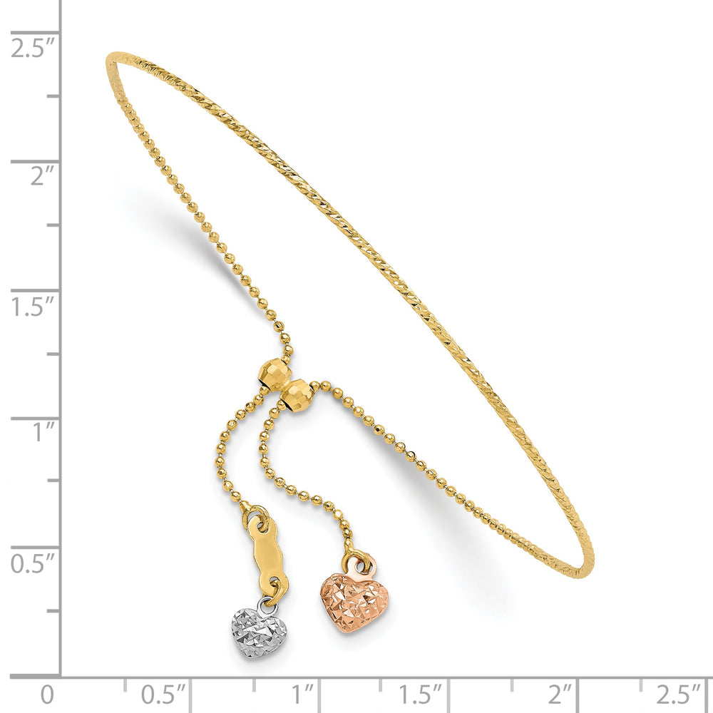 Pulsera Ajustable 14K Tri-color Corte Diamante Corazón