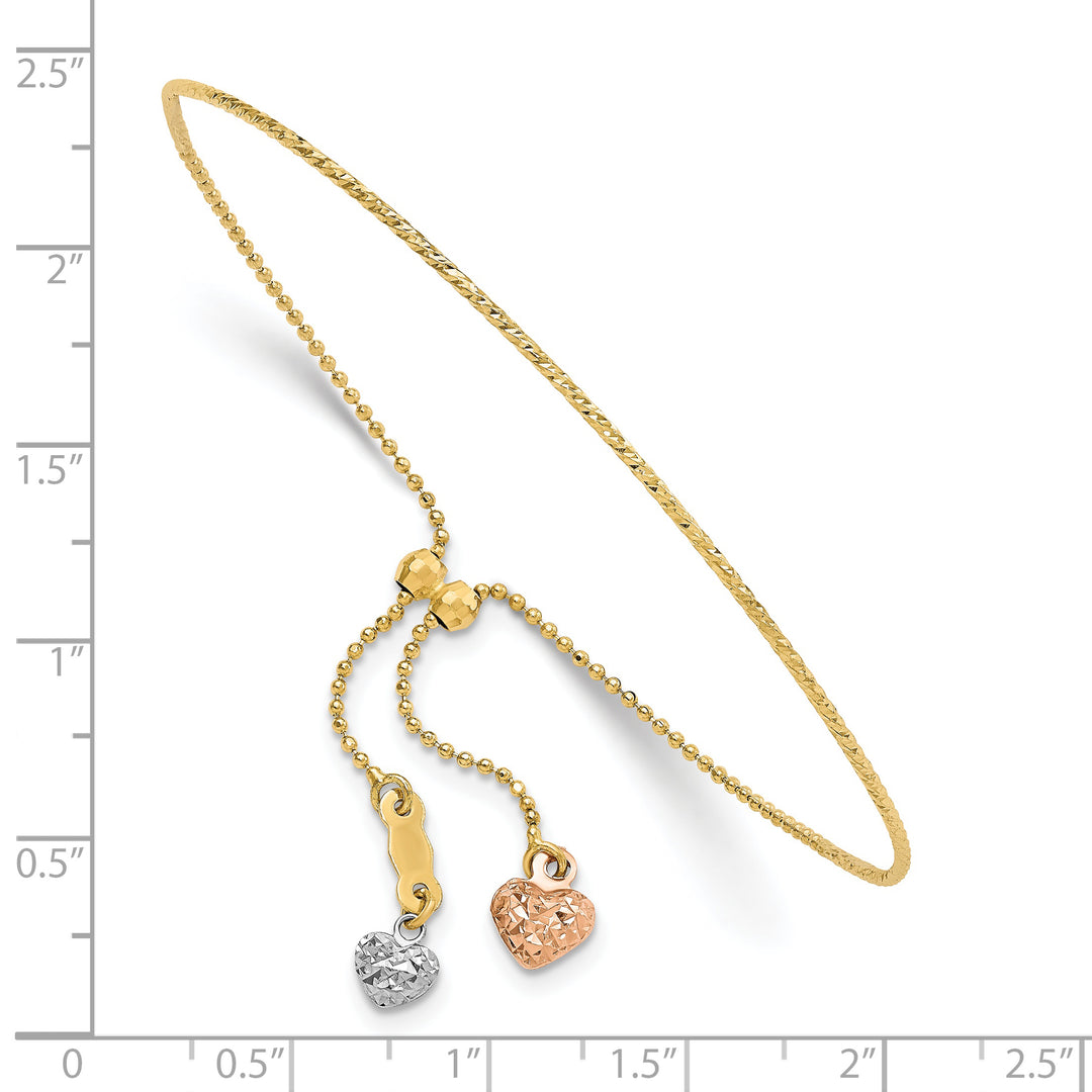 Pulsera Ajustable 14K Tri-color Corte Diamante Corazón