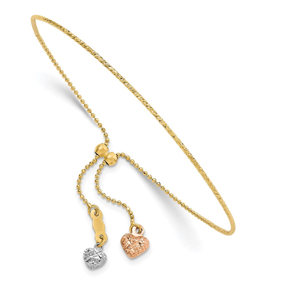 Pulsera Ajustable 14K Tri-color Corte Diamante Corazón