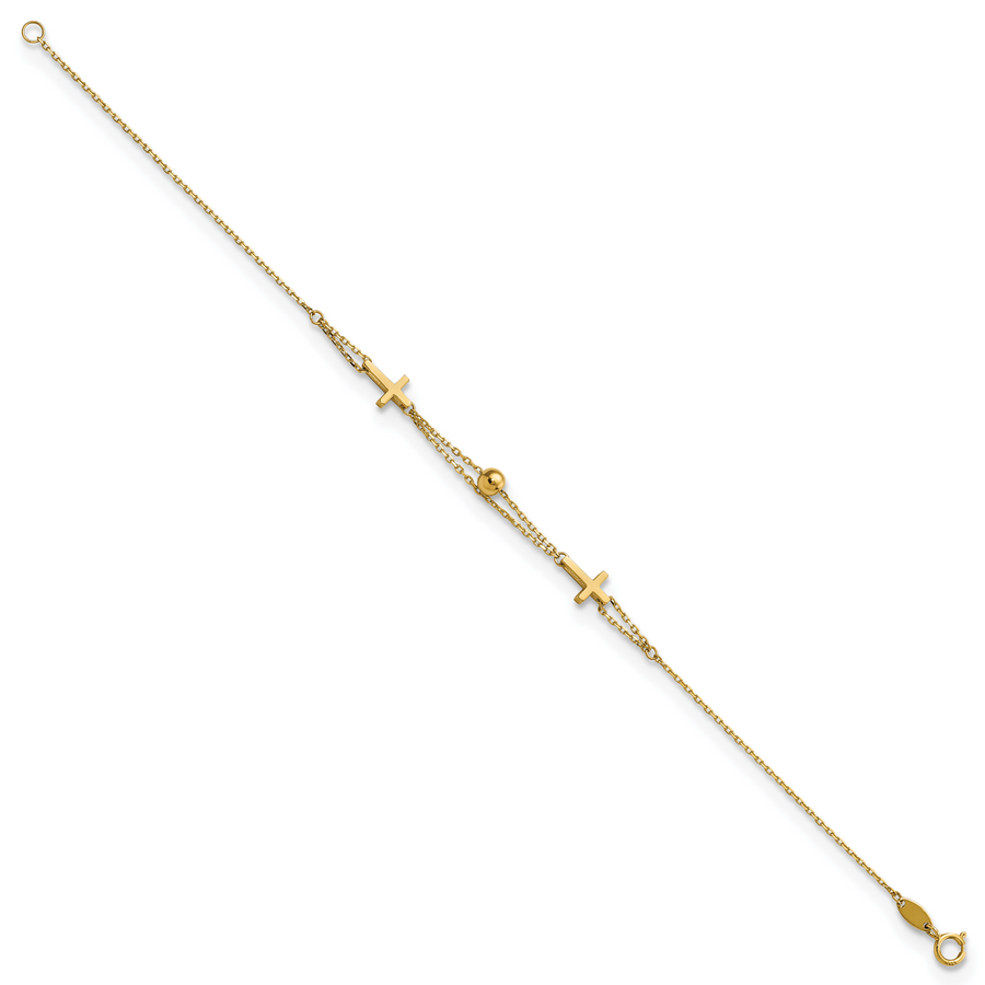 Pulsera de Doble Cadena con Cruz en Oro de 14k Pulido