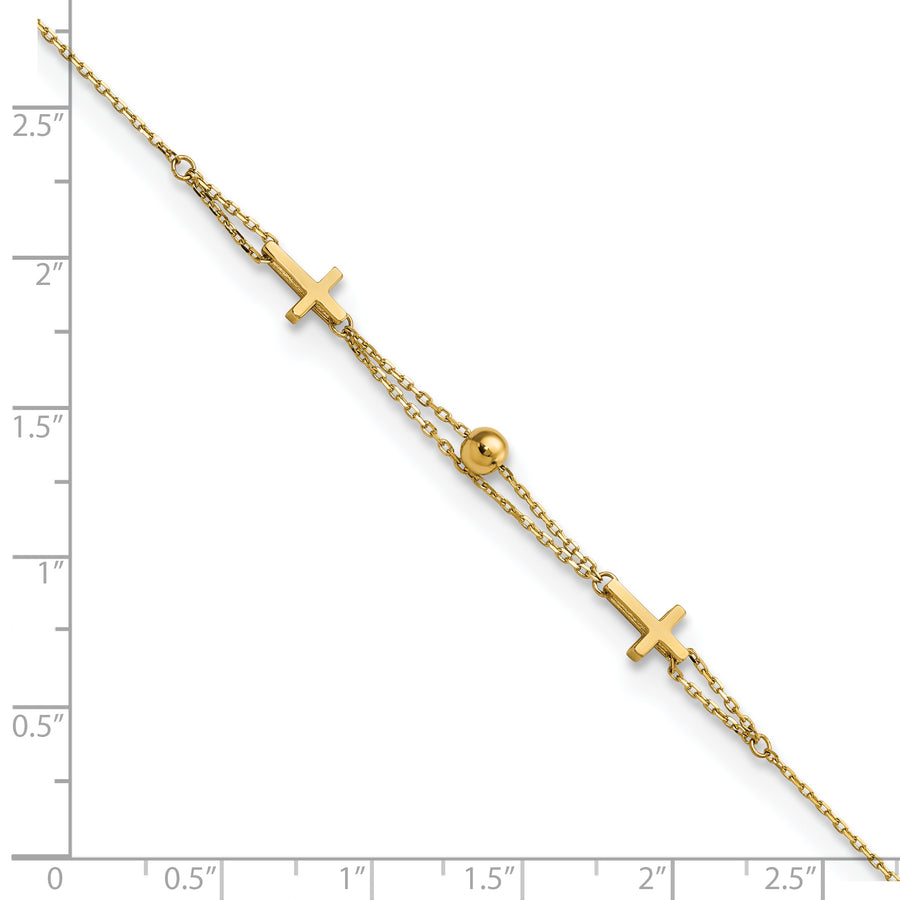 Pulsera de Doble Cadena con Cruz en Oro de 14k Pulido