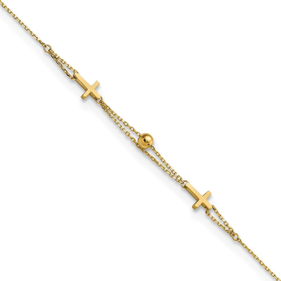 Pulsera de Doble Cadena con Cruz en Oro de 14k Pulido