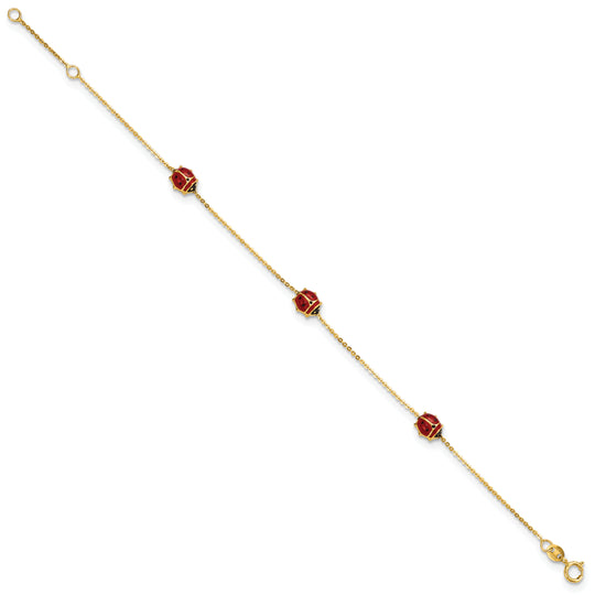 Pulsera Pulida de Mariquitas Esmaltadas en Oro 14K de 6.5 Pulgadas con Extensión de 0.75 Pulgadas