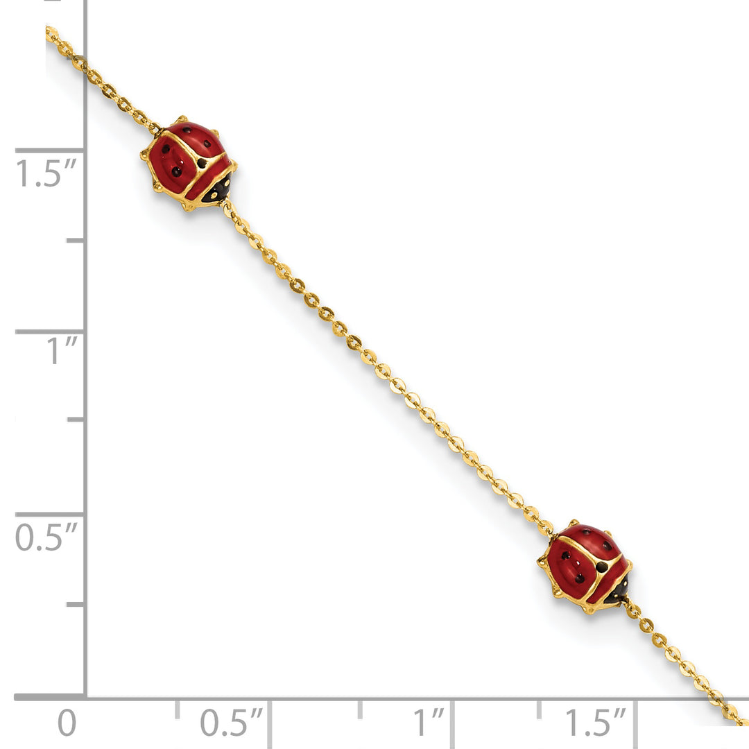 Pulsera Pulida de Mariquitas Esmaltadas en Oro 14K de 6.5 Pulgadas con Extensión de 0.75 Pulgadas
