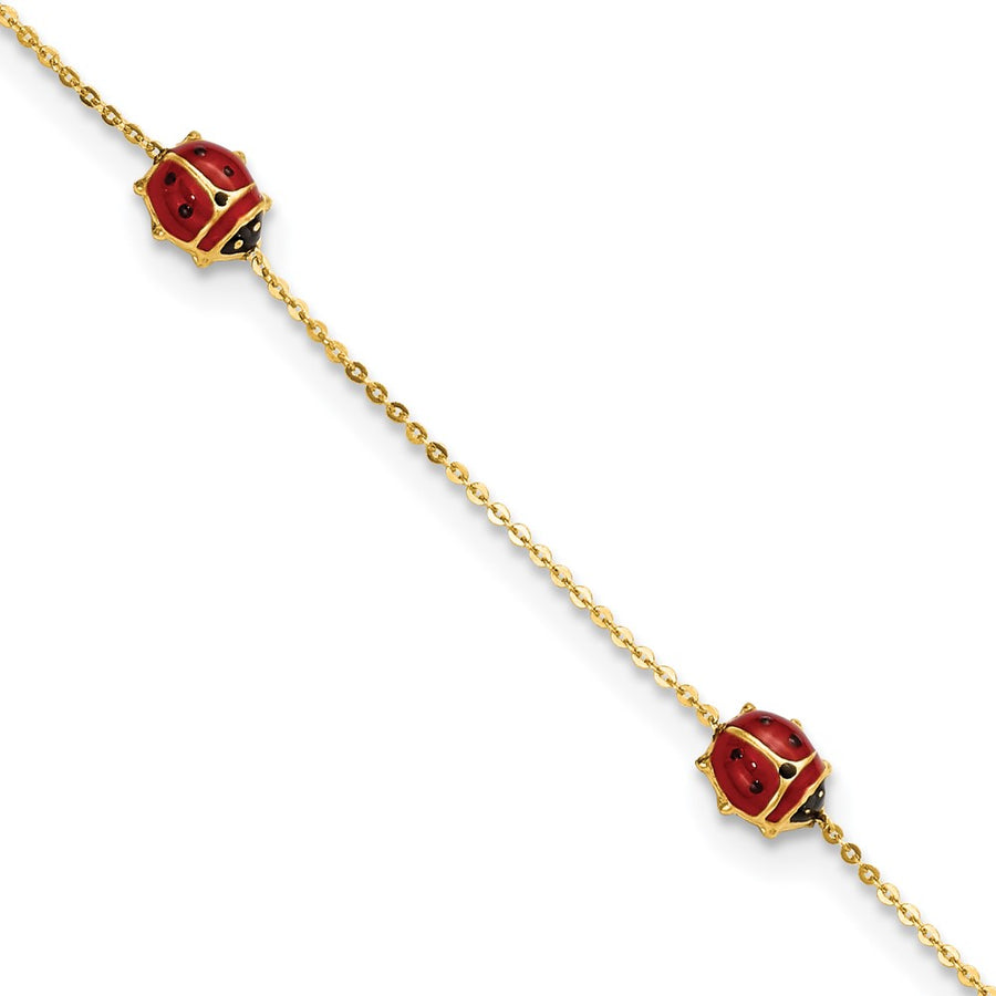 Pulsera Pulida de Mariquitas Esmaltadas en Oro 14K de 6.5 Pulgadas con Extensión de 0.75 Pulgadas