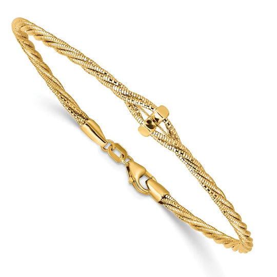 Polished Diamond Cut Braided Bracelet in 14k Yellow Gold