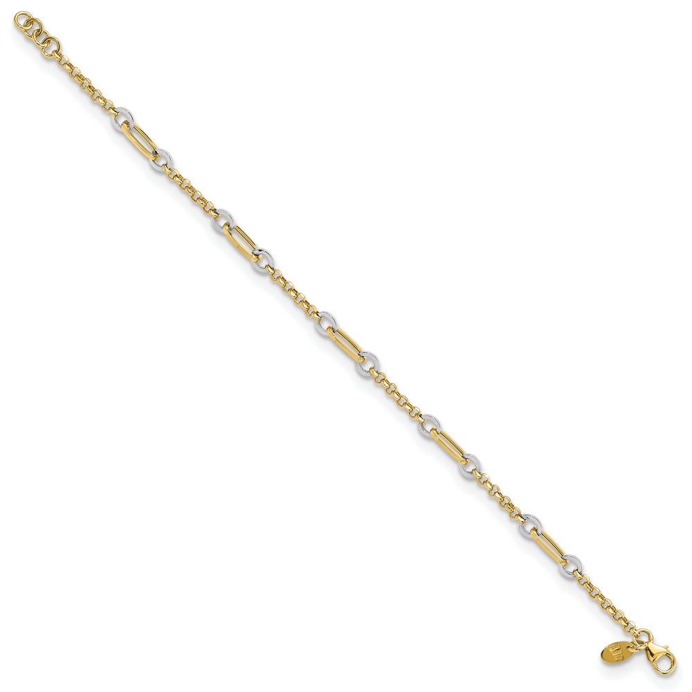 Pulsera de Enlaces Ovalados de Diseño en Oro de 14k Bicolor con Extensión de 0.5 Pulgadas