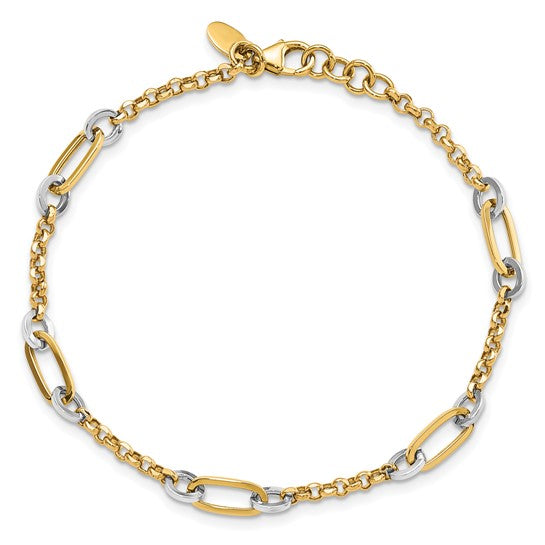 Pulsera de Enlaces Ovalados de Diseño en Oro de 14k Bicolor con Extensión de 0.5 Pulgadas