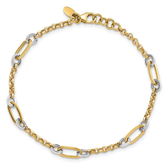Pulsera de Enlaces Ovalados de Diseño en Oro de 14k Bicolor con Extensión de 0.5 Pulgadas