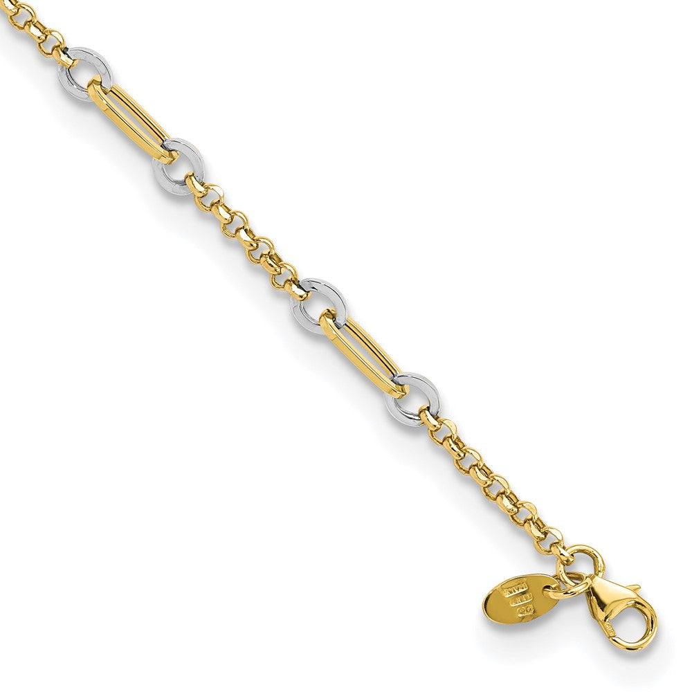 Pulsera de Enlaces Ovalados de Diseño en Oro de 14k Bicolor con Extensión de 0.5 Pulgadas
