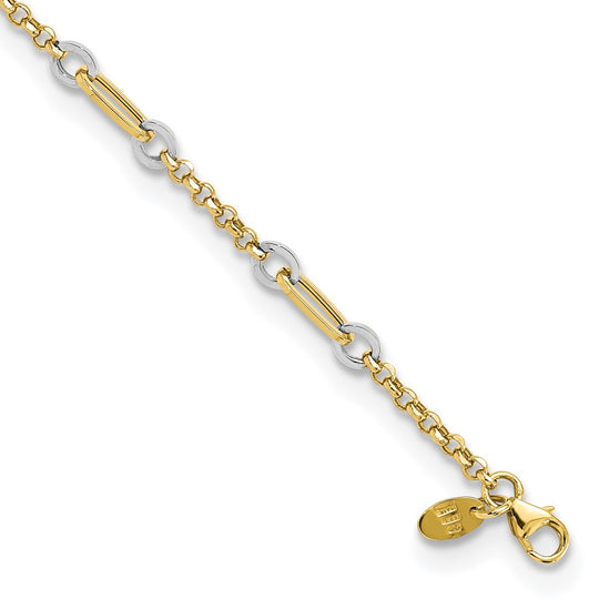 Pulsera de Enlaces Ovalados de Diseño en Oro de 14k Bicolor con Extensión de 0.5 Pulgadas