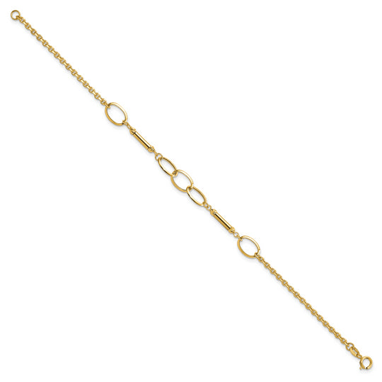Pulsera con Barras y Enlaces de Diseño en Oro de 14k Pulido