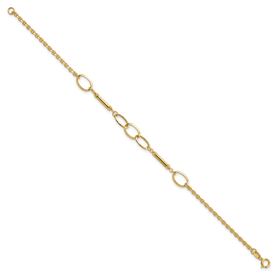 Pulsera con Barras y Enlaces de Diseño en Oro de 14k Pulido