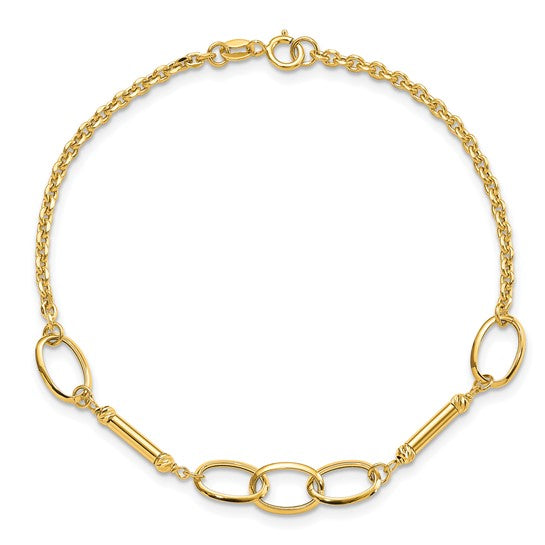 Pulsera con Barras y Enlaces de Diseño en Oro de 14k Pulido