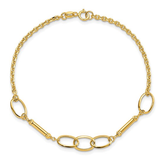 Pulsera con Barras y Enlaces de Diseño en Oro de 14k Pulido