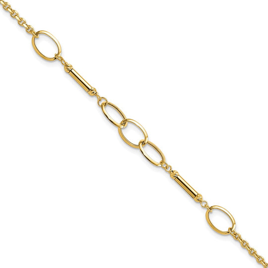 Pulsera con Barras y Enlaces de Diseño en Oro de 14k Pulido