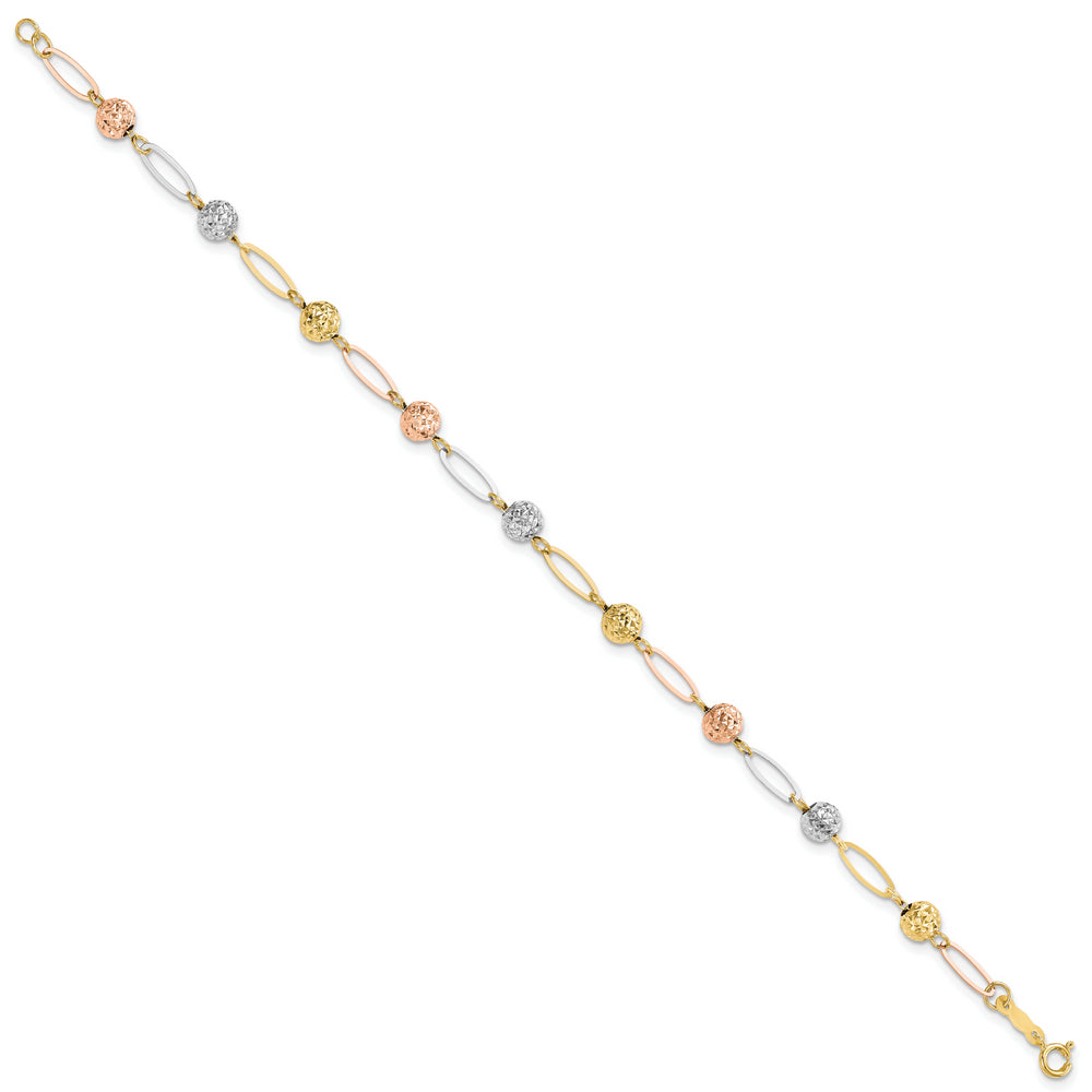 Pulsera de Enlace con Cuentas de Corte Diamante en Oro de 14k Tricolor