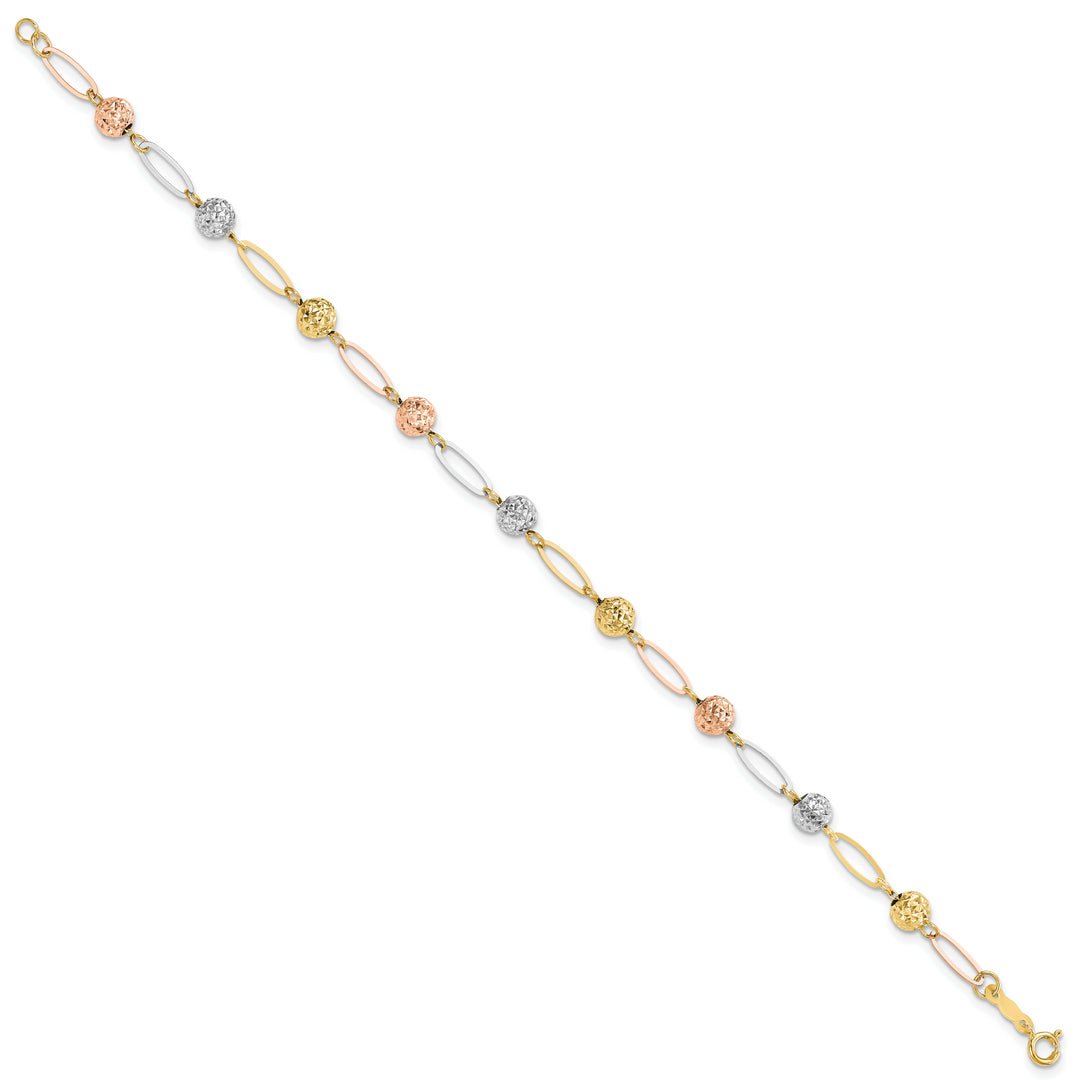 Pulsera de Enlace con Cuentas de Corte Diamante en Oro de 14k Tricolor