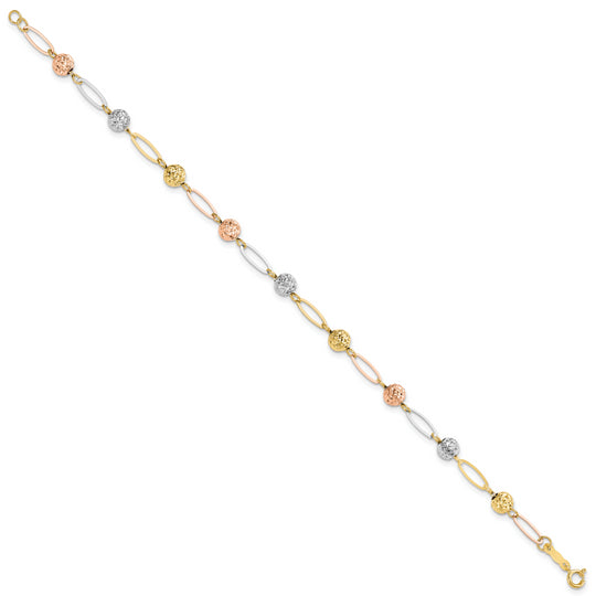 Pulsera de Enlace con Cuentas de Corte Diamante en Oro de 14k Tricolor