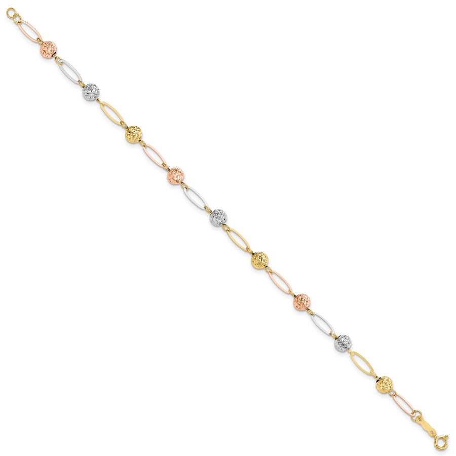 Pulsera de Enlace con Cuentas de Corte Diamante en Oro de 14k Tricolor
