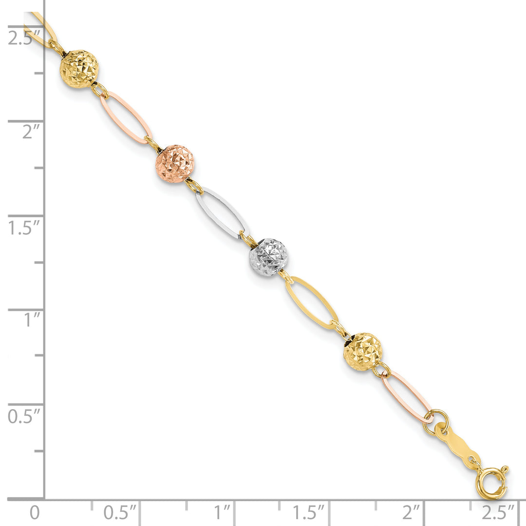 Pulsera de Enlace con Cuentas de Corte Diamante en Oro de 14k Tricolor