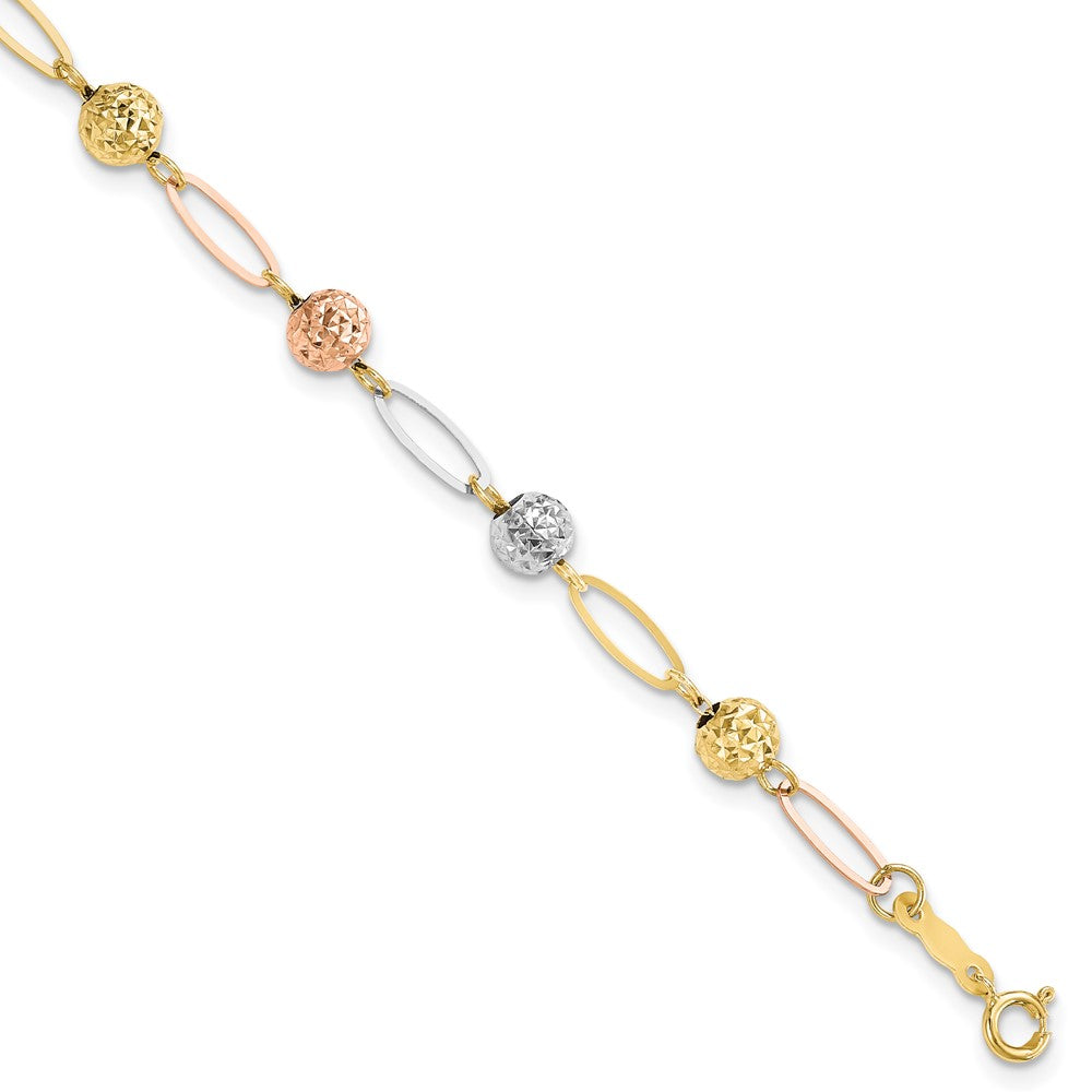 Pulsera de Enlace con Cuentas de Corte Diamante en Oro de 14k Tricolor
