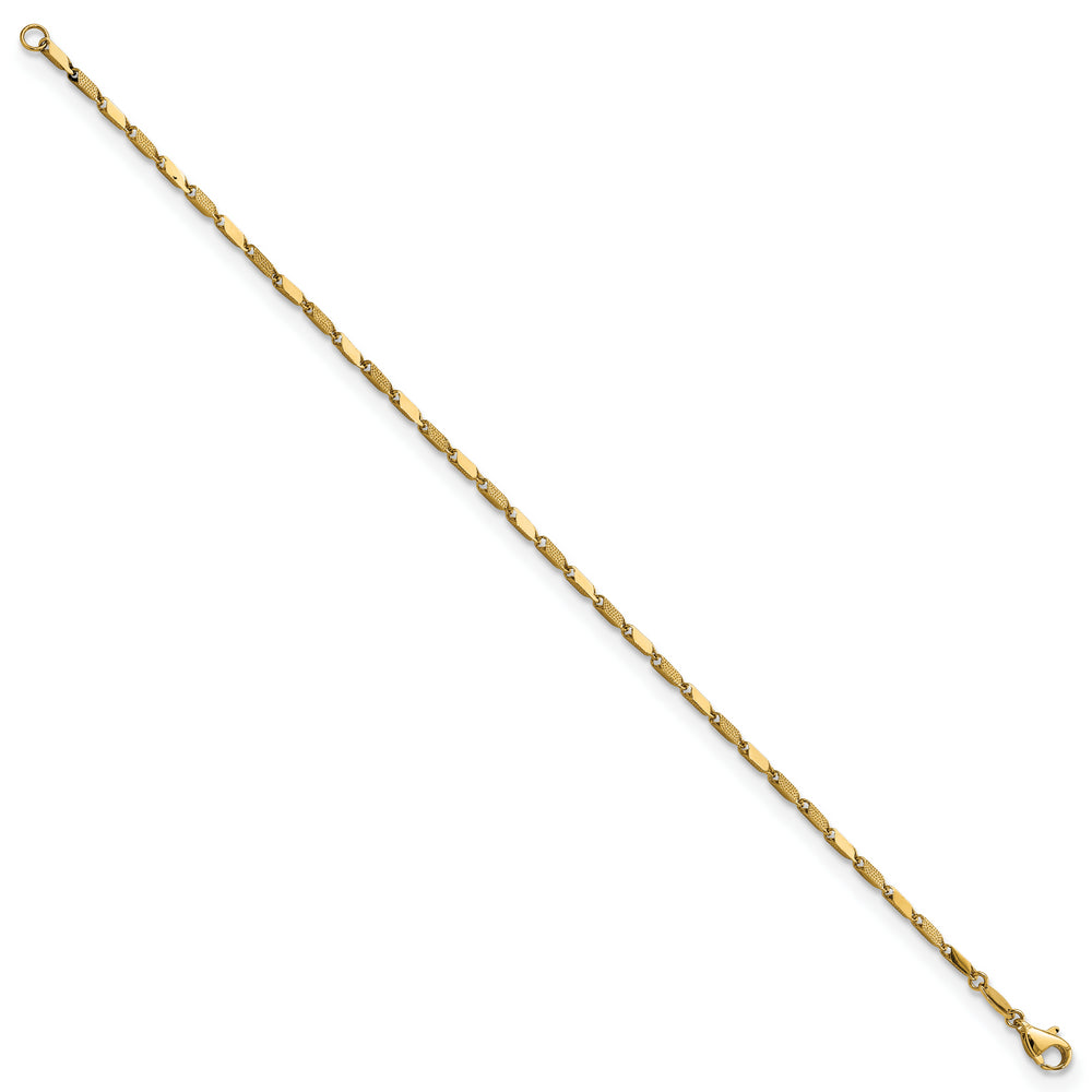 Pulsera de Eslabones Elegantes de 14K Pulidos y Texturizados de 7.5 Pulgadas