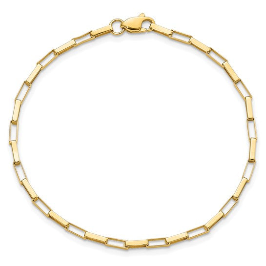 Pulsera de 14K con Enlaces de Caja Pulidos y Fancy de 7.5 Pulgadas