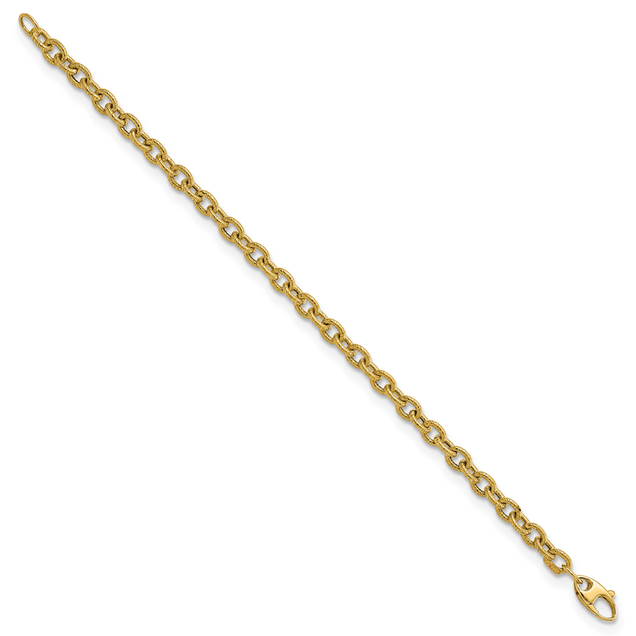 Brazalete de Enlace de Cable Pulido y Texturizado en Oro Amarillo de 14k de 7.5 Pulgadas