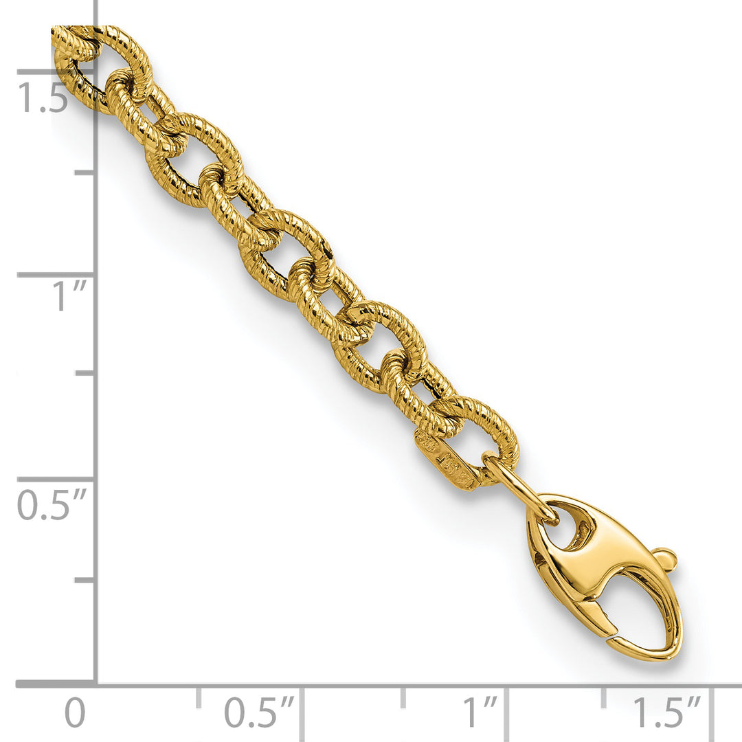 Brazalete de Enlace de Cable Pulido y Texturizado en Oro Amarillo de 14k de 7.5 Pulgadas