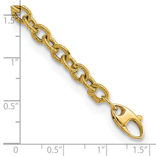 Brazalete de Enlace de Cable Pulido y Texturizado en Oro Amarillo de 14k de 7.5 Pulgadas
