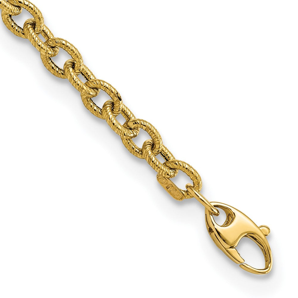 Brazalete de Enlace de Cable Pulido y Texturizado en Oro Amarillo de 14k de 7.5 Pulgadas