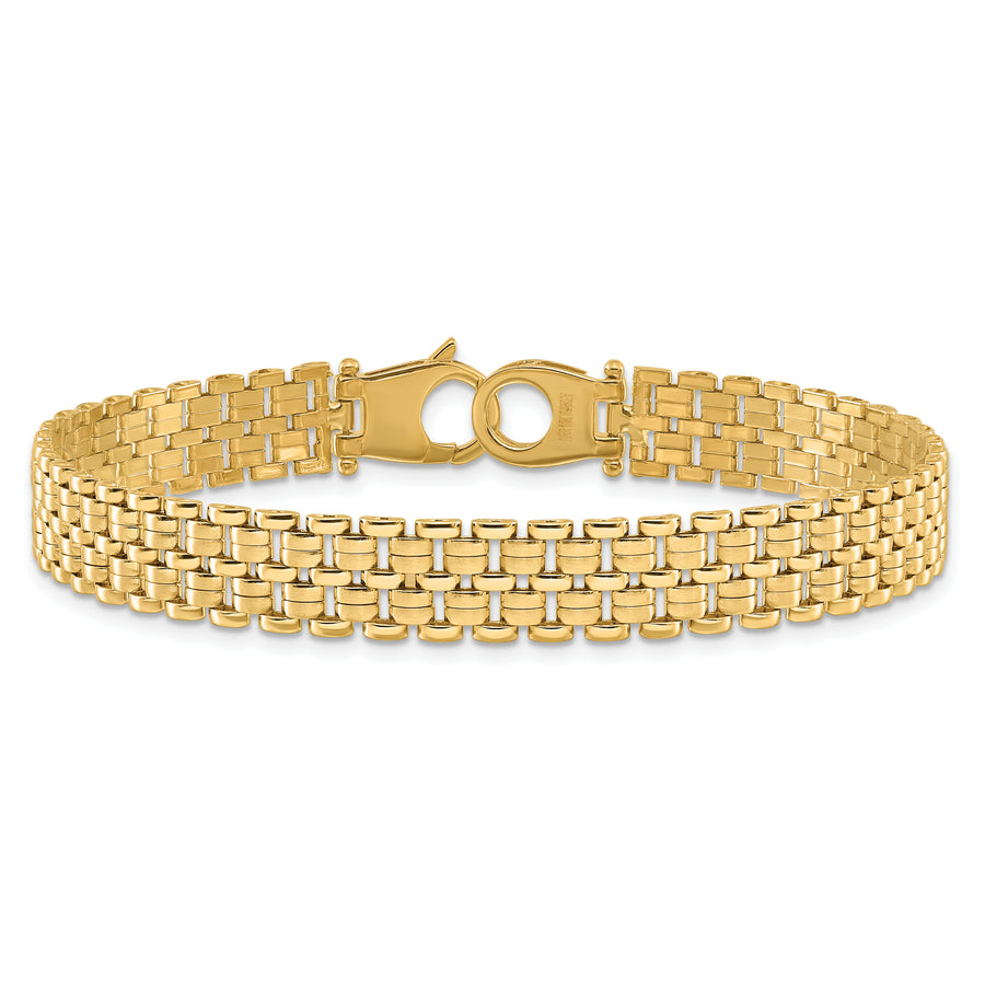 Pulsera de Patrón de Tejido de Canasta Cepillado y Pulido de 14K de 7.5 Pulgadas