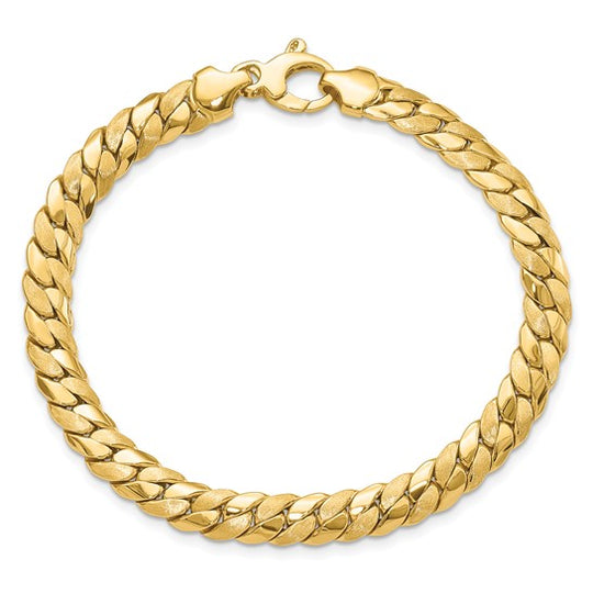 Pulsera de Eslabones Elegantes Satinados y Pulidos de 6.5 mm en Oro Amarillo de 14K