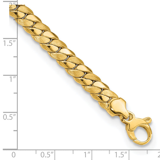 Pulsera de Eslabones Elegantes Satinados y Pulidos de 6.5 mm en Oro Amarillo de 14K