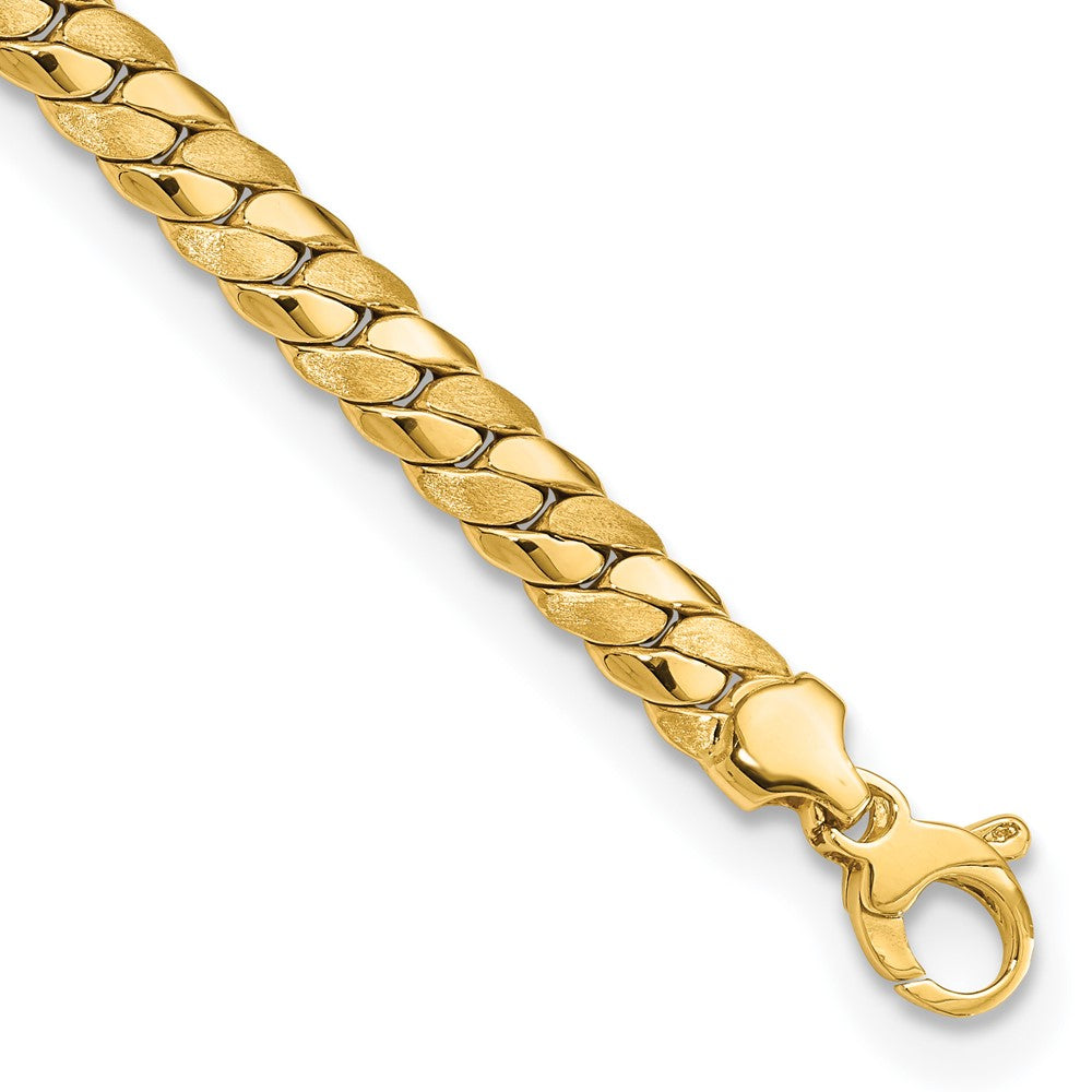 Pulsera de Eslabones Elegantes Satinados y Pulidos de 6.5 mm en Oro Amarillo de 14K