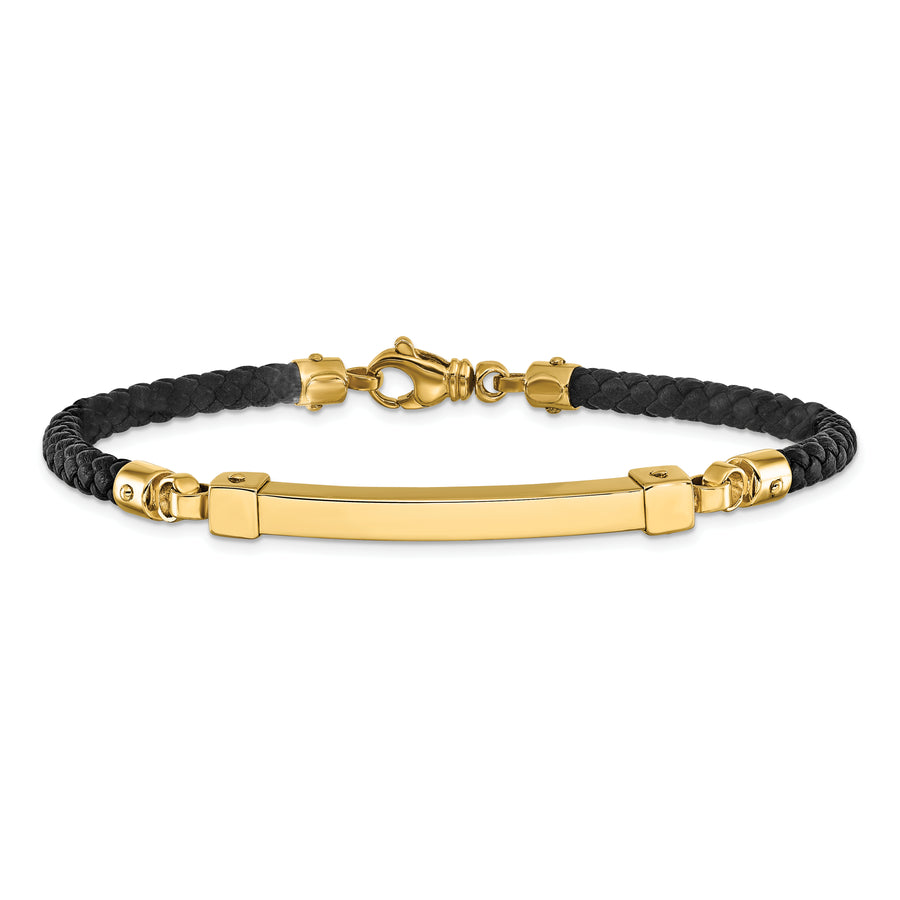 Pulsera de Cuero con Barra Pulida en Oro 14K