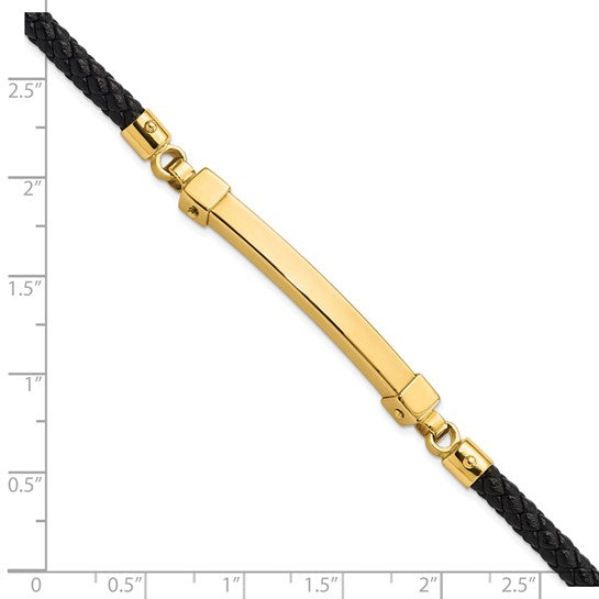 Pulsera de Cuero con Barra Pulida en Oro 14K