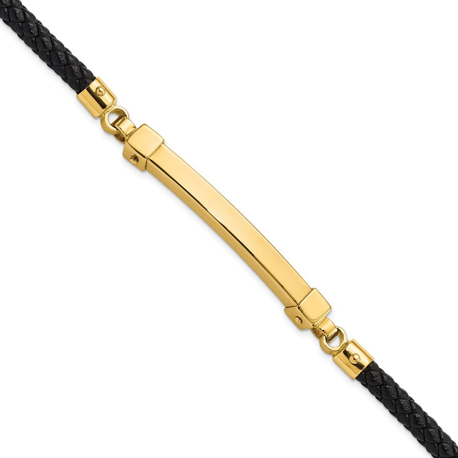 Pulsera de Cuero con Barra Pulida en Oro 14K