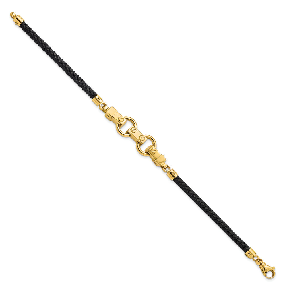 Pulsera 14K Enlace Fancy con Cuero Pulido