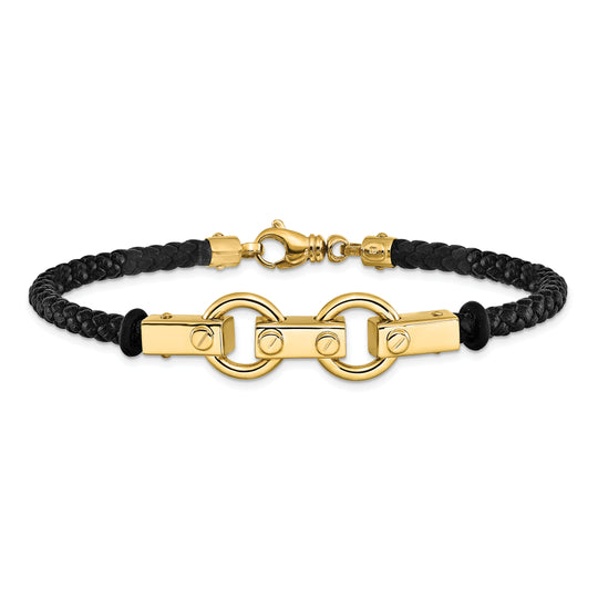 Pulsera 14K Enlace Fancy con Cuero Pulido