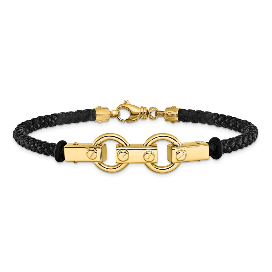 Pulsera 14K Enlace Fancy con Cuero Pulido