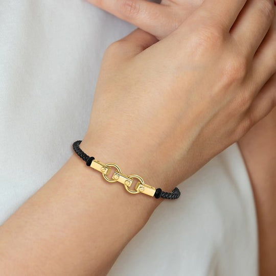 Pulsera 14K Enlace Fancy con Cuero Pulido