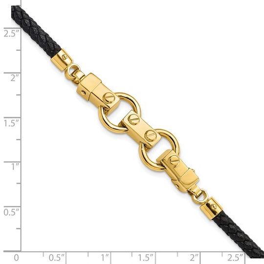Pulsera 14K Enlace Fancy con Cuero Pulido