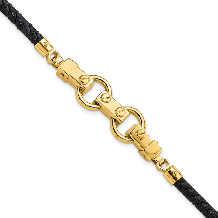 Pulsera 14K Enlace Fancy con Cuero Pulido