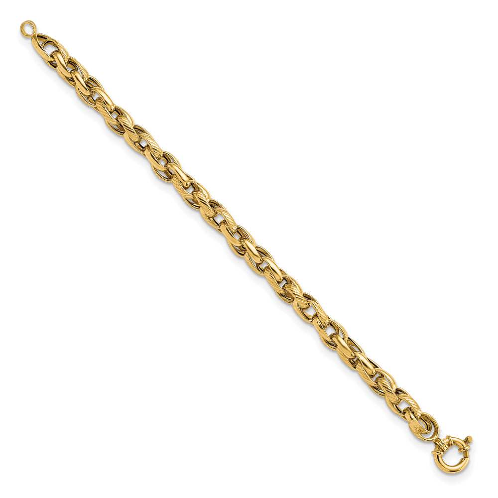 Brazalete de Enlace Pulido y Texturizado en Oro Amarillo de 14k de 7.5 Pulgadas