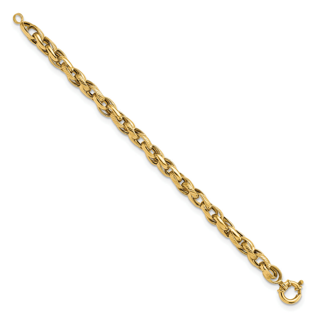 Brazalete de Enlace Pulido y Texturizado en Oro Amarillo de 14k de 7.5 Pulgadas