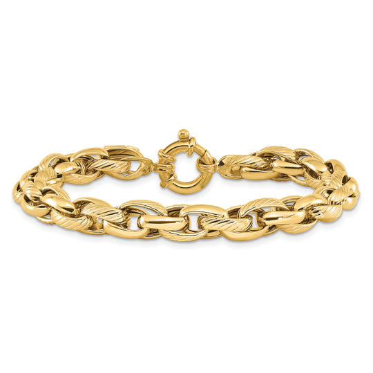 Brazalete de Enlace Pulido y Texturizado en Oro Amarillo de 14k de 7.5 Pulgadas