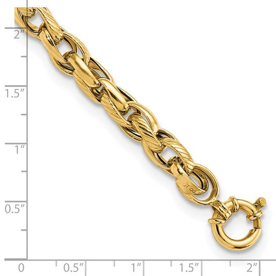 Brazalete de Enlace Pulido y Texturizado en Oro Amarillo de 14k de 7.5 Pulgadas